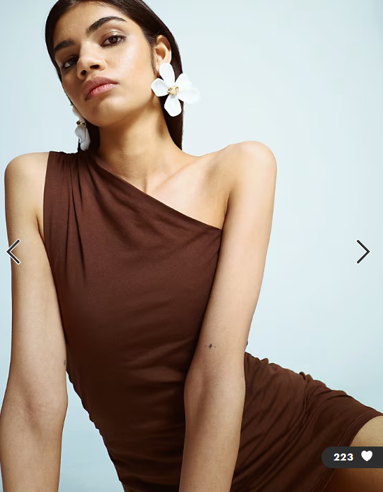 Topshop one shoulder mini dress in chocolate brown