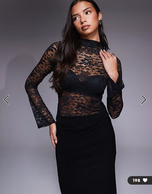 ASOS DESIGN high neck long sleeve sheer lace with draped waist faux ord maxi dress in black
