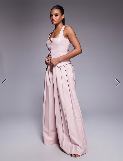 ASOS LUXE PU pleated trouser co-ord in dusky pink