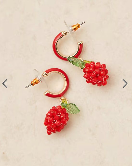 ASOS DESIGN hoop earrings with mini beaded strawberries in red