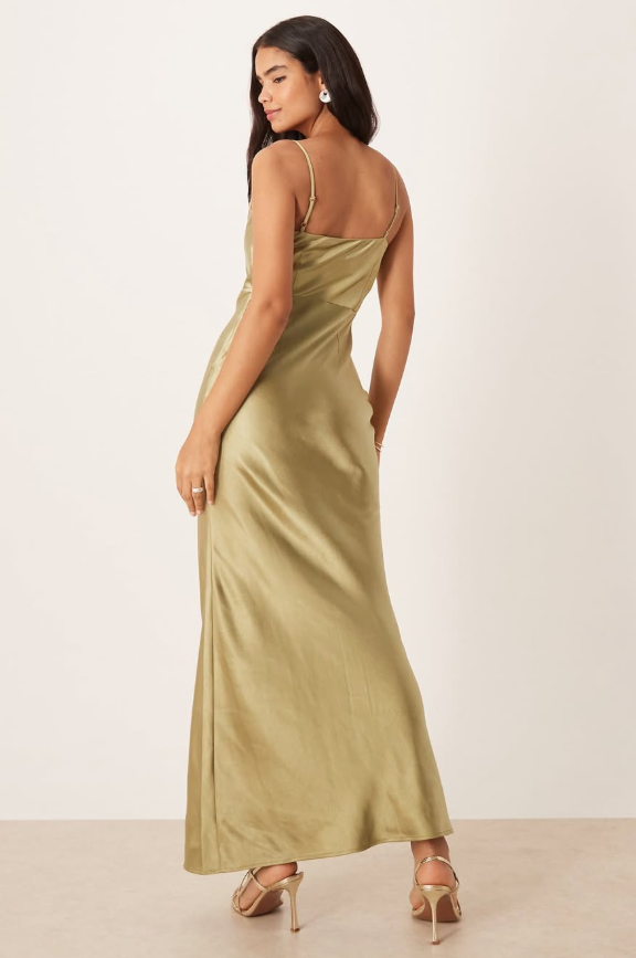 Pretty Lavish Bridal Keisha satin drape cowl neck cami maxi dress