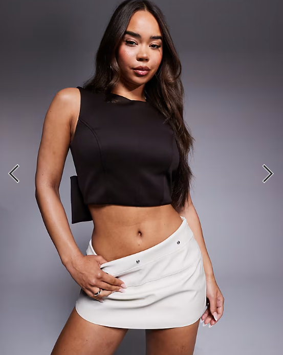 ASOS DESIGN bow detail open back crop top in chocolate in scuba-style fabric