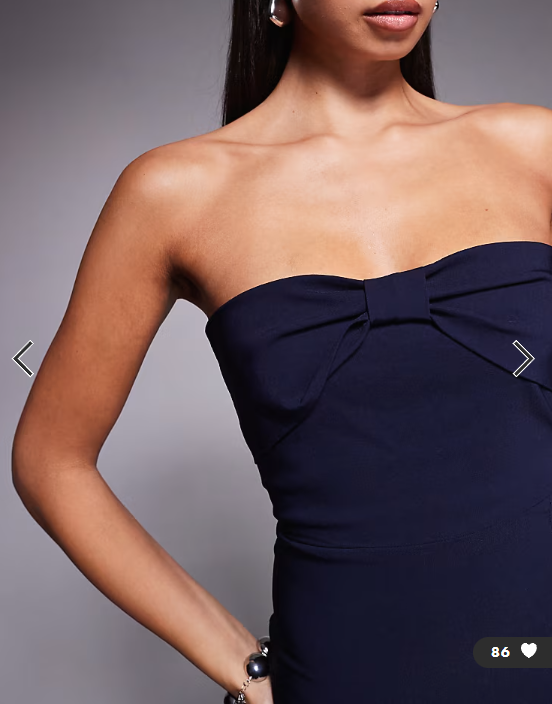 Vesper Bengaline bow front detail bandeau thigh split maxi dress in navy