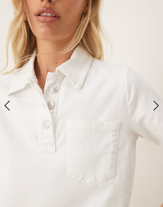 ASOS DESIGN denim polo dress in ecru