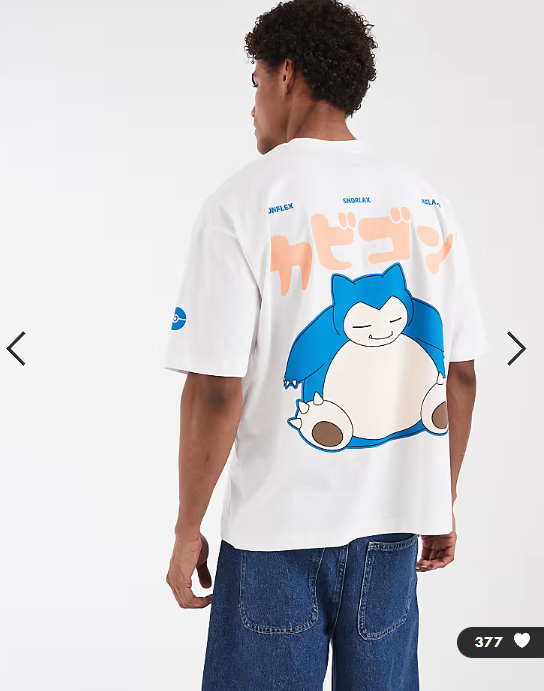 ASOS DESIGN oversized tee with Snorlax Pokemon print in White.