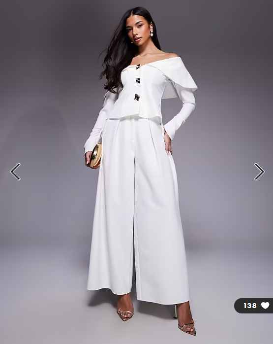 ASOS LUXE off shoulder blazer with gold hardware co-ord in ivory
