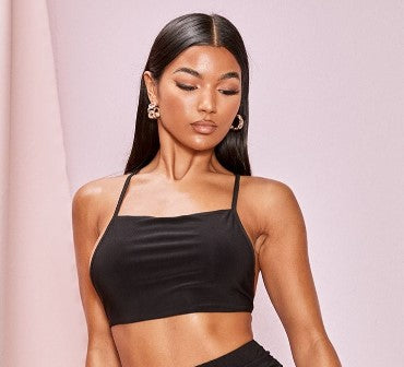 Black Slinky Tie Cross Back Crop Top