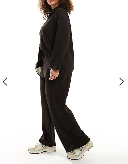 Vero Moda Curve textured jersey trouser co-ord in deep brown