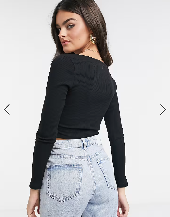 ASOS DESIGN rib fitted corset top with ultra wide neck in black