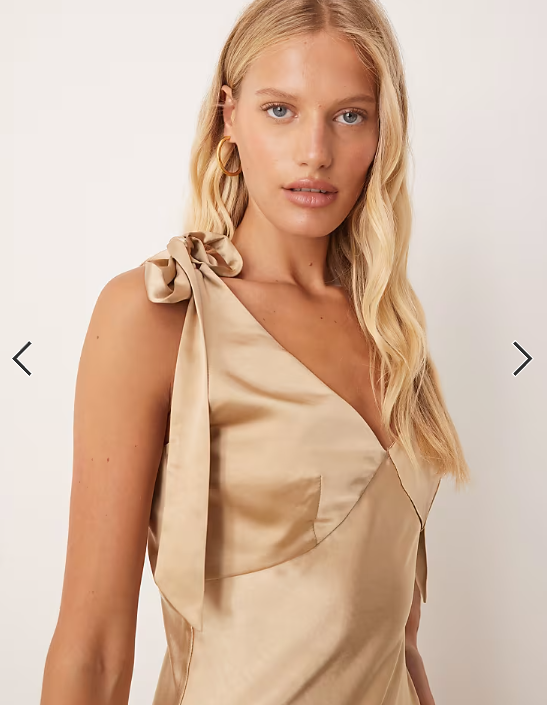 Pretty Lavish bow shoulder satin midaxi dress in gold