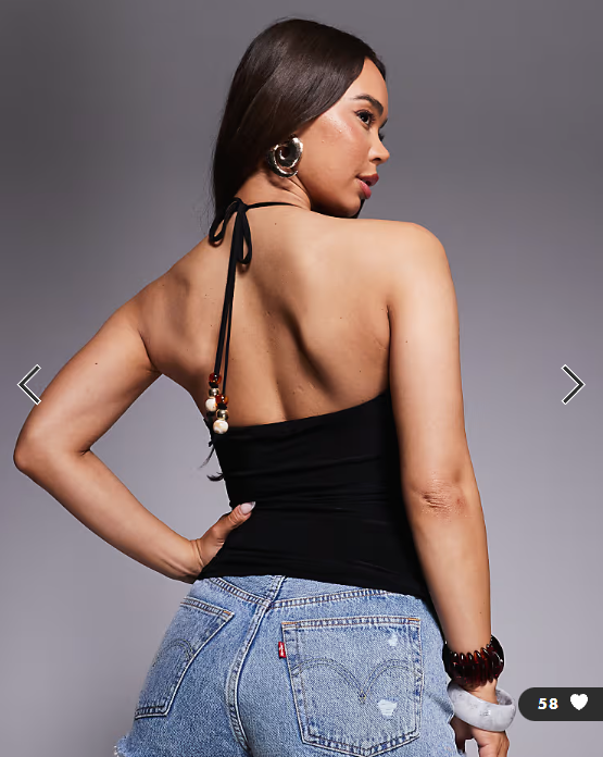 Fashionkilla exclusive double sculpted slinky halterneck bead detail cami top in black