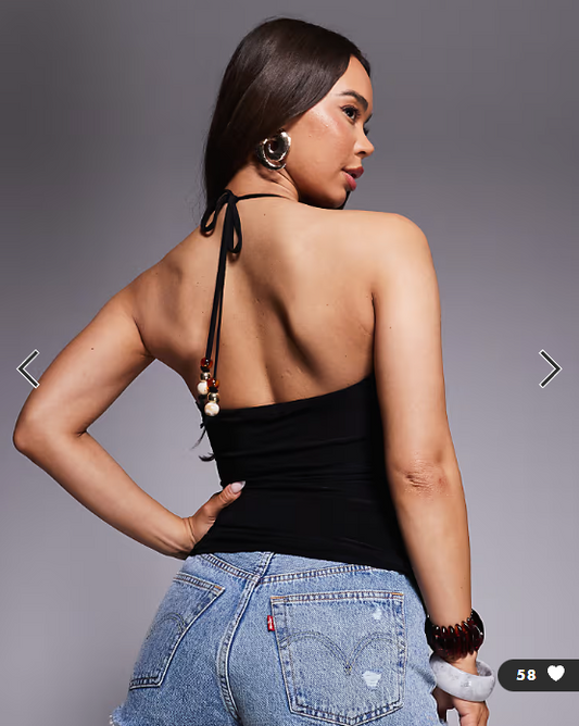 Fashionkilla exclusive double sculpted slinky halterneck bead detail cami top in black