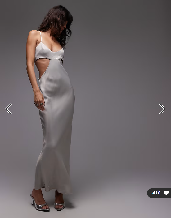 ASOS DESIGN satin cut out maxi dress in grey