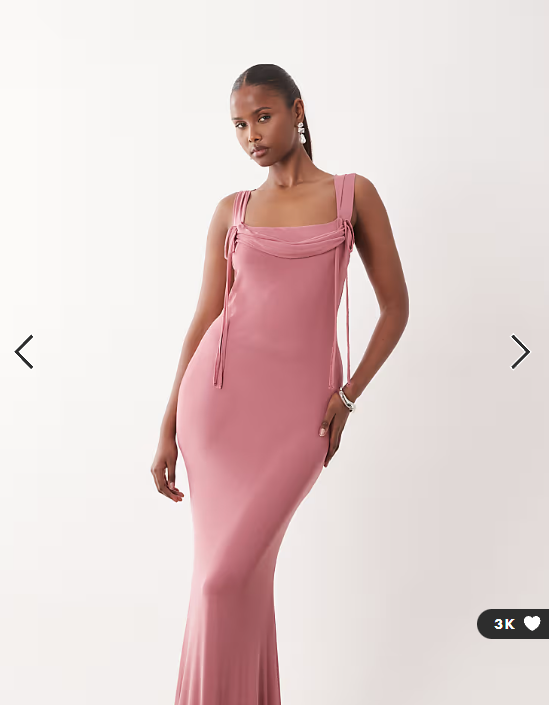 ASOS DESIGN square neck cowl maxi dress with tie neck detail in rose pink