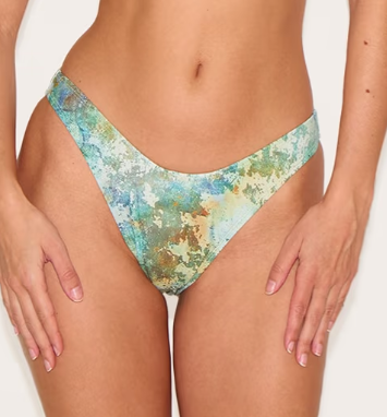 Plt - Green Mottled Print High Leg Bikini Bottoms