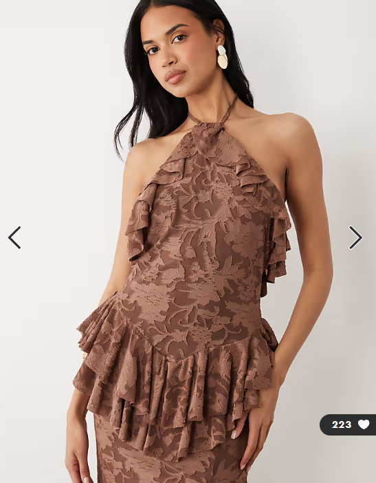 Asos - devore halter maxi dress with frill neckline chocolate