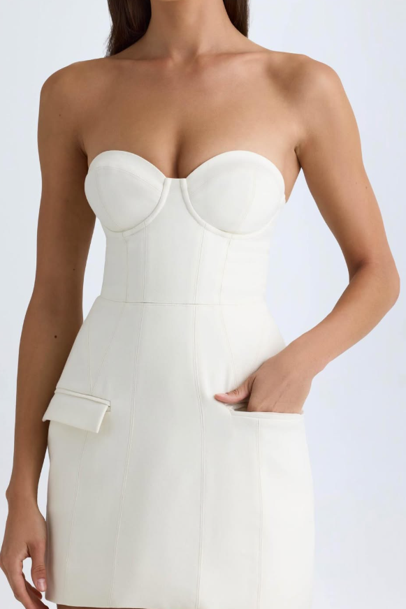 OhPolly-Strapless Structured Tulip Mini Dress in Vanilla
