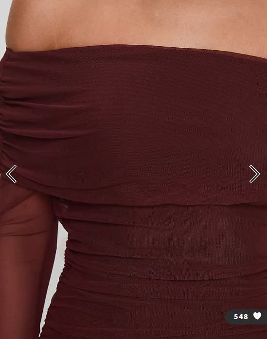 Princess Polly - consideration mesh bardot flare sleeve lettuce edge maxi dress in chocolate