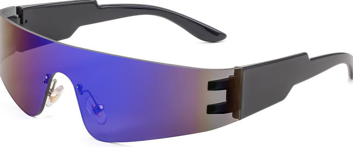 Blue Metal Sporty Visor Sunglasses
