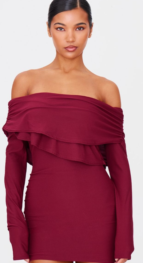 Plt - Burgundy Soft Touch Long Sleeve Mini Dress