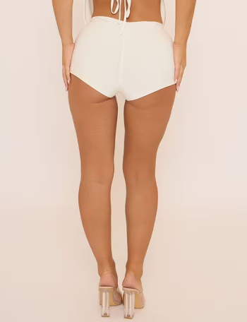 Ego - Mid Rise Double Layered Hot Pant Shorts In White