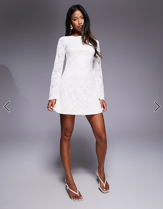 Princess Polly Lukea lace slash neck open tie back bell sleeve mini dress in cream