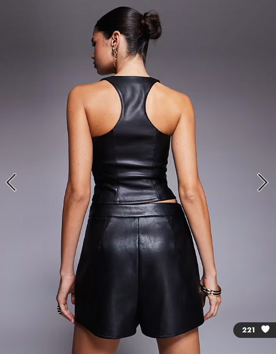 I.AM.GIA Sibari faux leather plunge neck strappy buckle detail racerback corset top in black