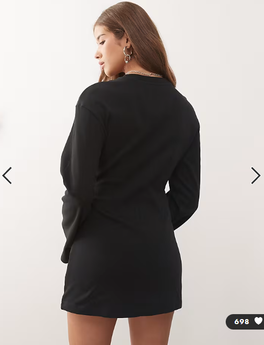 Monki cinched waist long sleeve mini t-shirt dress in black