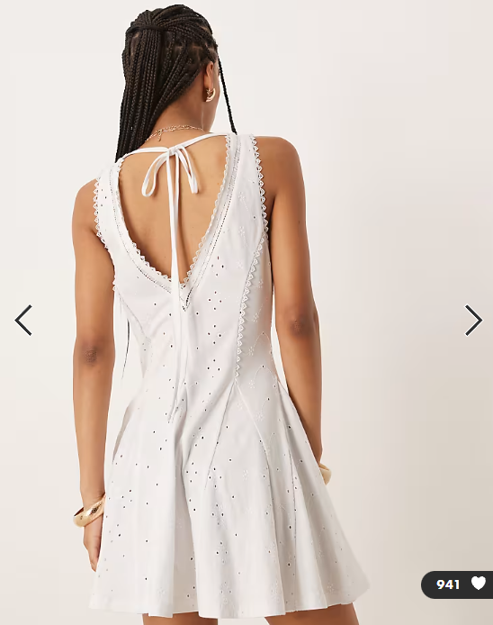 ASOS DESIGN broderie sleeveless v neck swing mini dress in white