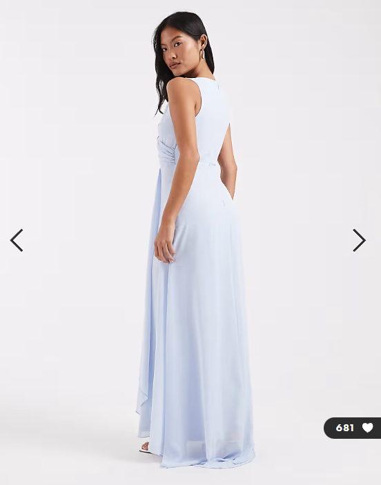 TFNC Petite Bridesmaid chiffon wrap top draped maxi dress in blue