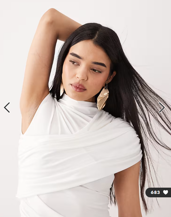 ASOS DESIGN slinky ruched drape detail top in cream