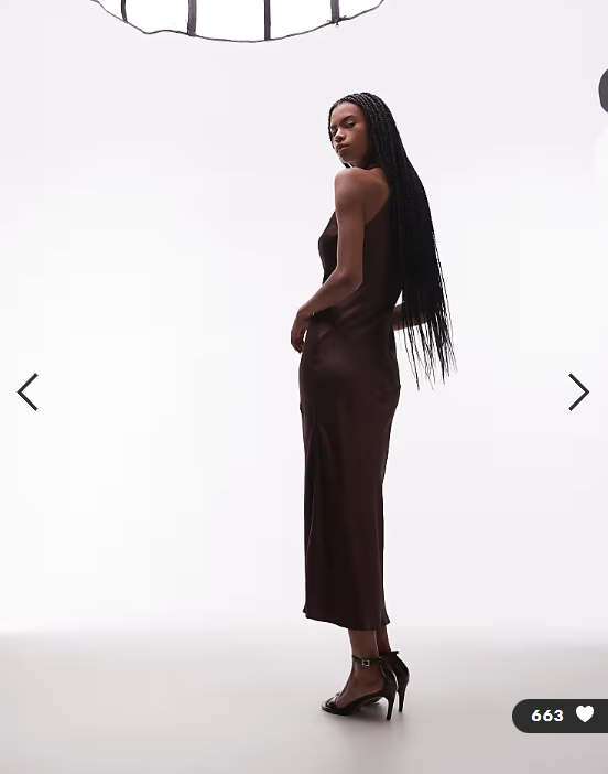 & Other Stories satin halter neck maxi dress in chcolate brown