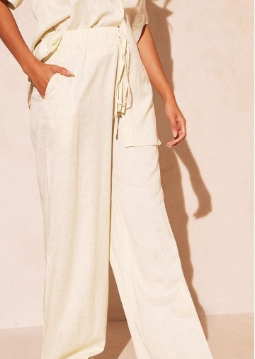 Stone Linen Look Drawstring Extreme Wide Leg Trouser