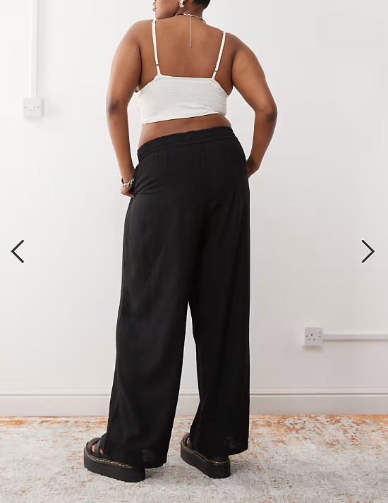 Noisy May Curve loose fit linen mix pants in black