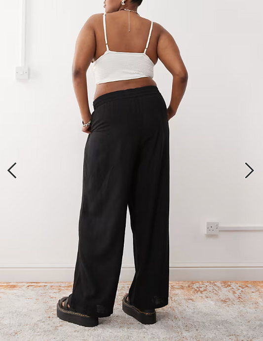 Noisy May Curve loose fit linen mix pants in black