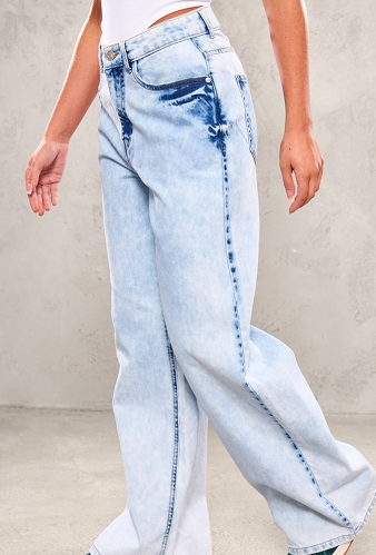 Ice Blue Washed Wide Leg Jeans