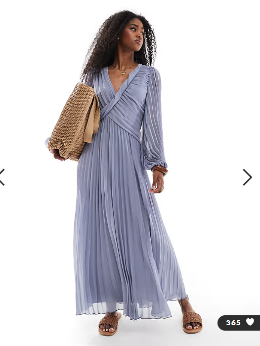 Asos - twist detail wrap front pleated midi dress in dusky blue