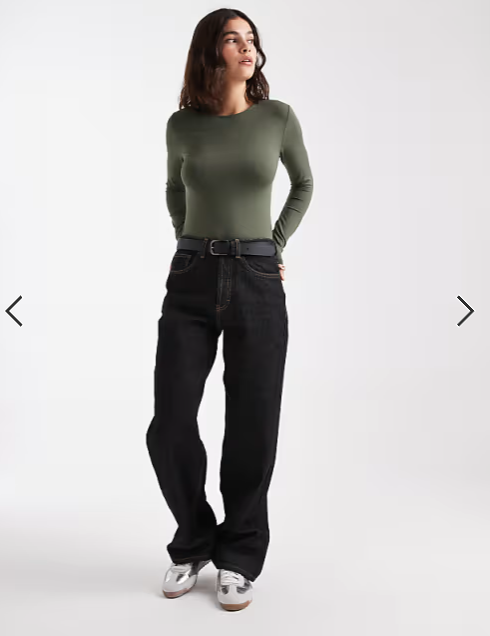 ASOS DESIGN polyamide slinky long sleeve bodysuit in khaki