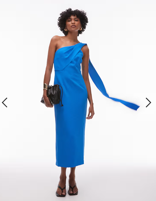 Mango one shoulder draped dress in cerulean blue