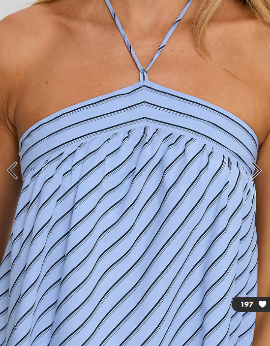Princess Polly Moonlit halterneck tie smock top in blue diagonal stripe