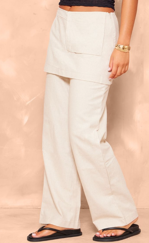 Plt - Oatmeal Structured Linen Pocket Detail Skirt Trouser