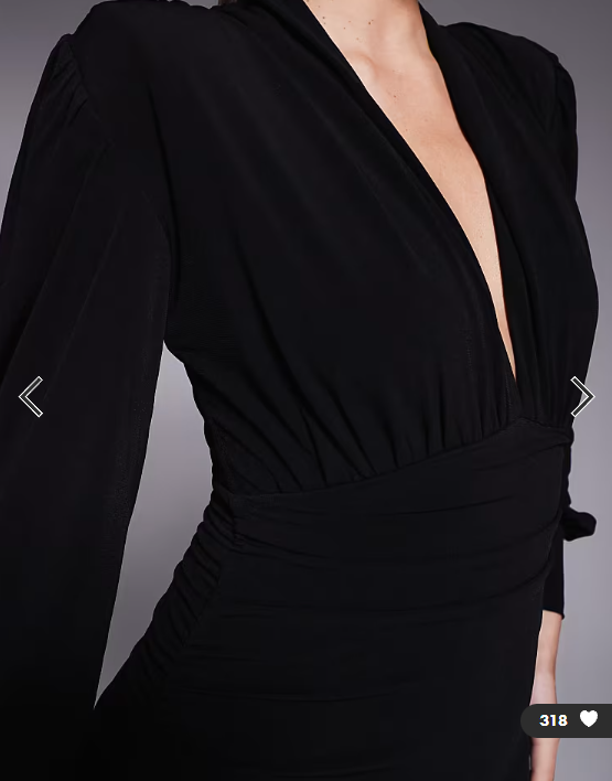 Ruched & Ready Focus On Me removable shoulder pad detail sculpting plunge neck balloon sleeve mini dress in black