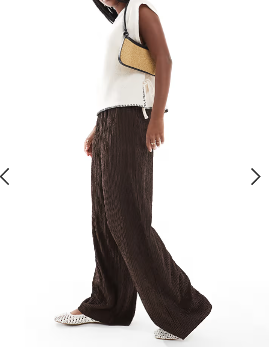 New Look textured wide leg trousers in dark brown