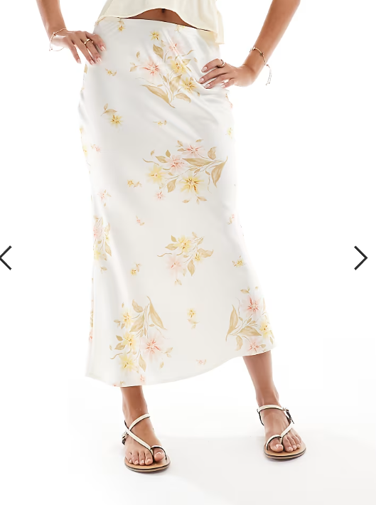 New Look satin bias midi skirt in yellow floral