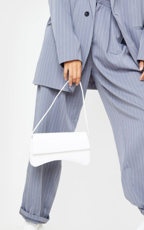 Plt - White PU Flap Over Baguette Shoulder Bag