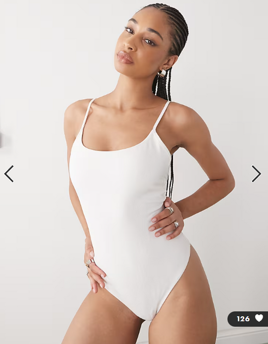 Monki scoop neck high leg swimsuit in white