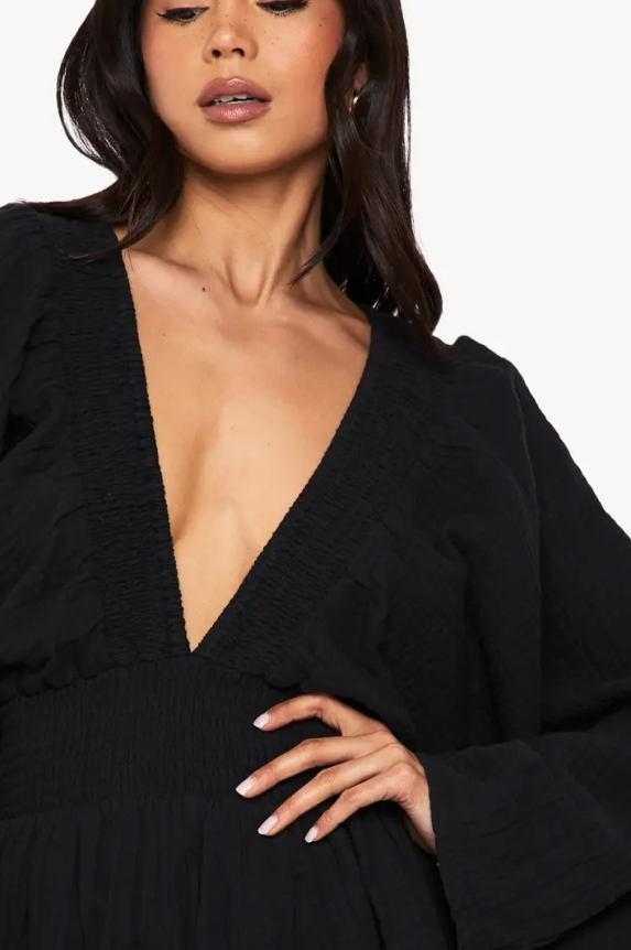 Cheesecloth Plunge Playsuit Boohoo