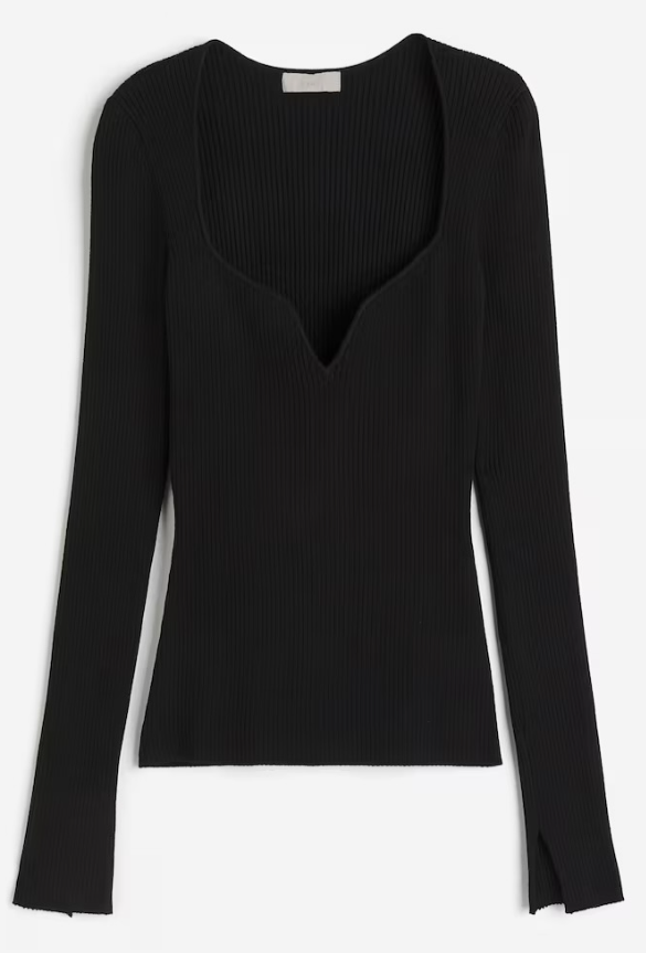 H&M - RIB-KNIT SWEETHEART-NECK