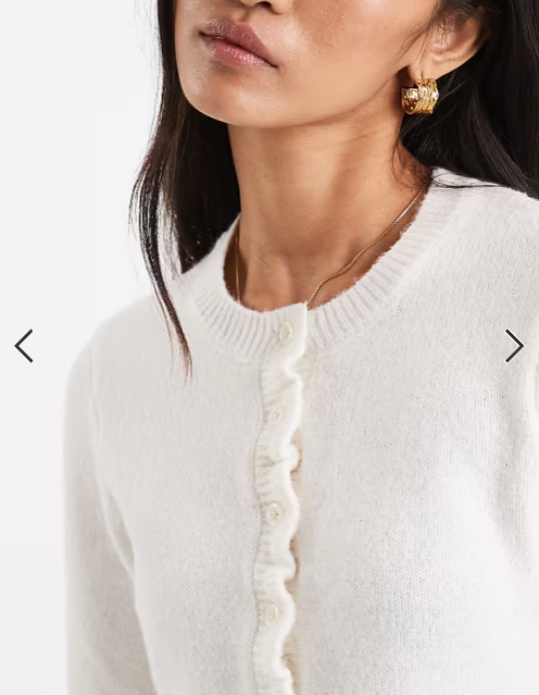 Brave Soul crew neck knitted cardigan with frill cuffs and hem in ivory