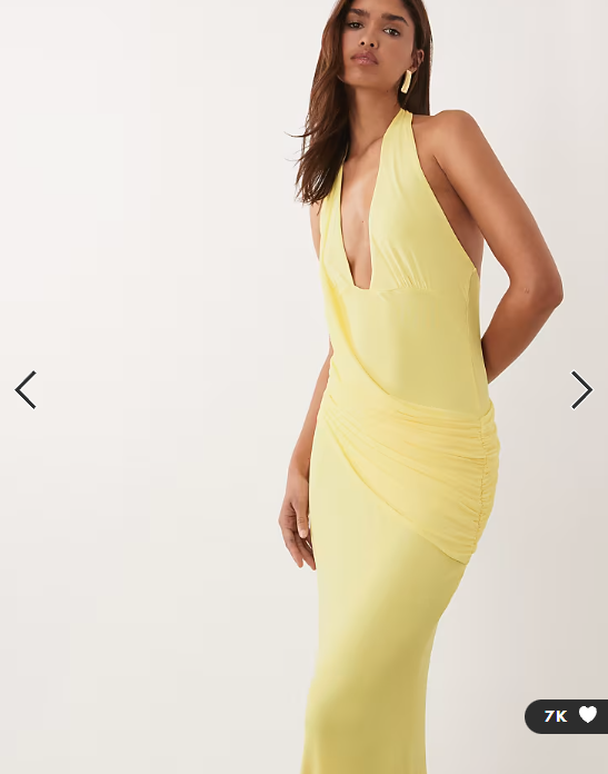 ASOS DESIGN mesh halter maxi dress with draped sash detail in lemon